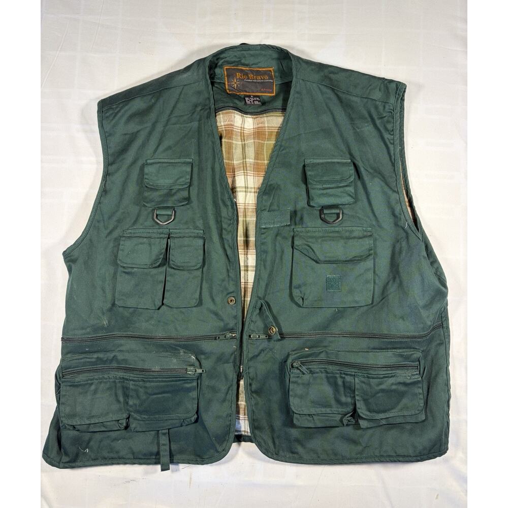 Rio Bravo Vest Jacket Men's XL Green Denim Outdoor Adventure Fishing Vest